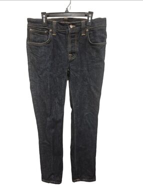 Nudie Jeans Grim Tim Dry Navy Organic Stretch Slim Fit Denim Jeans Size 33x30e